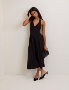 Black Jersey Drop Waist Neck Midaxi Dress