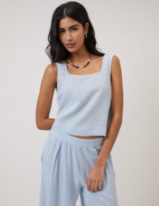 Light Blue Linen Blend Swing Top
