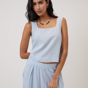 Light Blue Linen Blend Swing Top