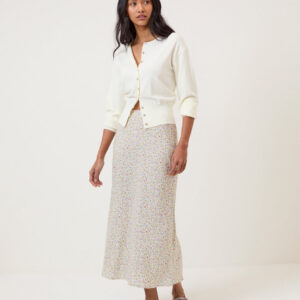 Cream Floral Midi Easy Skirt