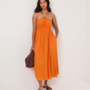 Orange Halterneck Beach Lightweight Dress