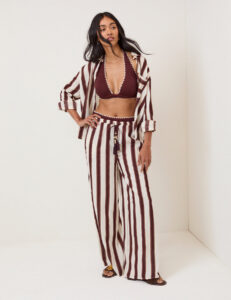 Brown Striped Beach Soft Trousers Coverup