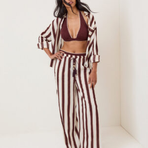 Brown Striped Beach Soft Trousers Coverup