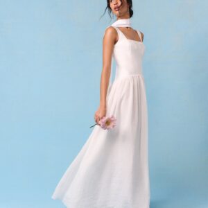 White Ivory Drop Waist Square Neck Maxi Dress