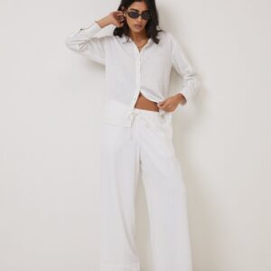 White Linen Blend Classic Trousers