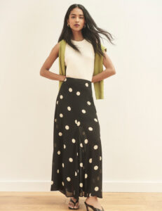 Black And Cream Polka Dot Maxi Skirt