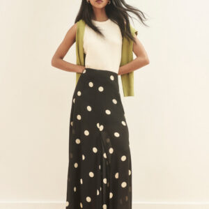 Black And Cream Polka Dot Maxi Skirt