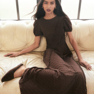 Brown Jersey Short Sleeve Midaxi Dress