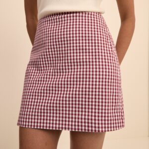 Burgundy Gingham Mini Classic Skirt