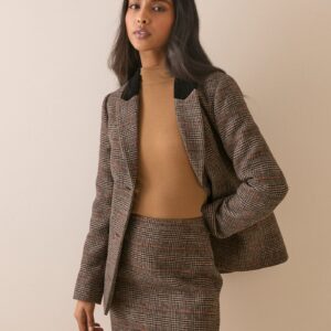 Brown Checked Mini Easy Skirt