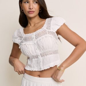 White Lace Short Sleeve Top
