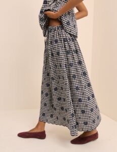 Navy Gingham Midi Easy Skirt