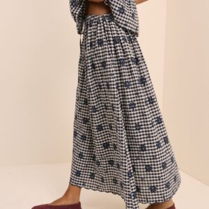 Navy Gingham Midi Easy Skirt
