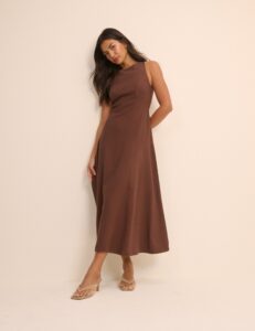 Brown Chocolate Sleeveless A-Line Midaxi Dress