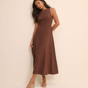 Brown Chocolate Sleeveless A-Line Midaxi Dress