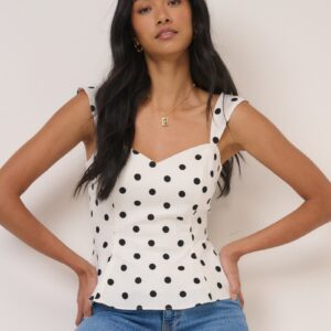 White Polka Dot Fitted Top