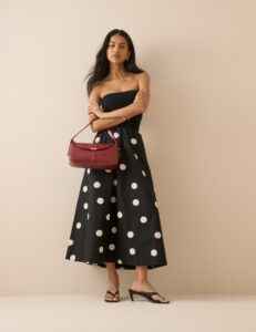 Black And White Polka Dot Midi Skirt