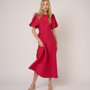 Pink Puff Sleeve Short Classic Midaxi Dress