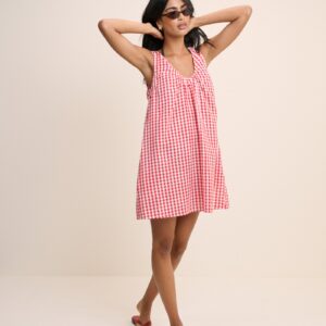 Red Gingham Beach Coastal Dress