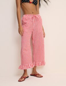 Red Gingham Frill Detail Beach Trousers Coverup