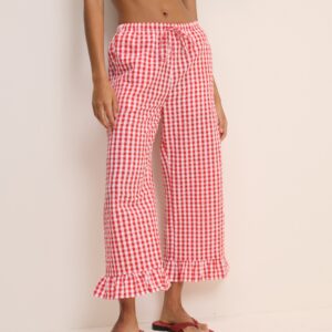 Red Gingham Frill Detail Beach Trousers Coverup