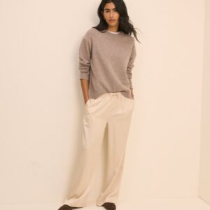 Cream Wide Leg Polished Trousers