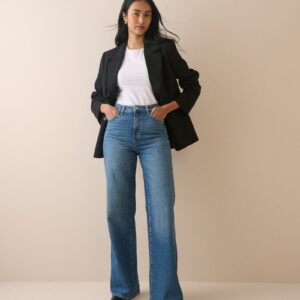 Mid Blue High Rise Wide Leg Jeans