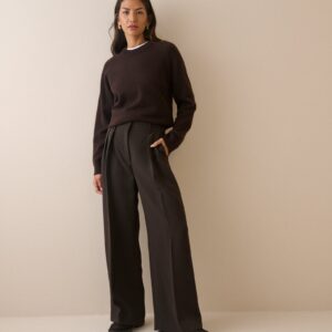 Brown Crepe High Waisted Wide Leg Trousers