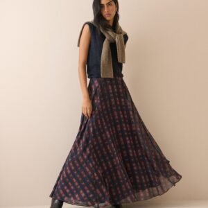 Blue And Burgundy Checked Maxi Skirt