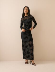 Black Floral Maxi Textured Skirt