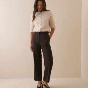 Brown Crepe High Waisted Cigarette Trousers