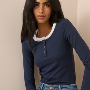 Navy Double Layer Henley Top