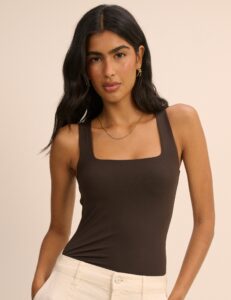 Chocolate Brown Square Neck Vest Top
